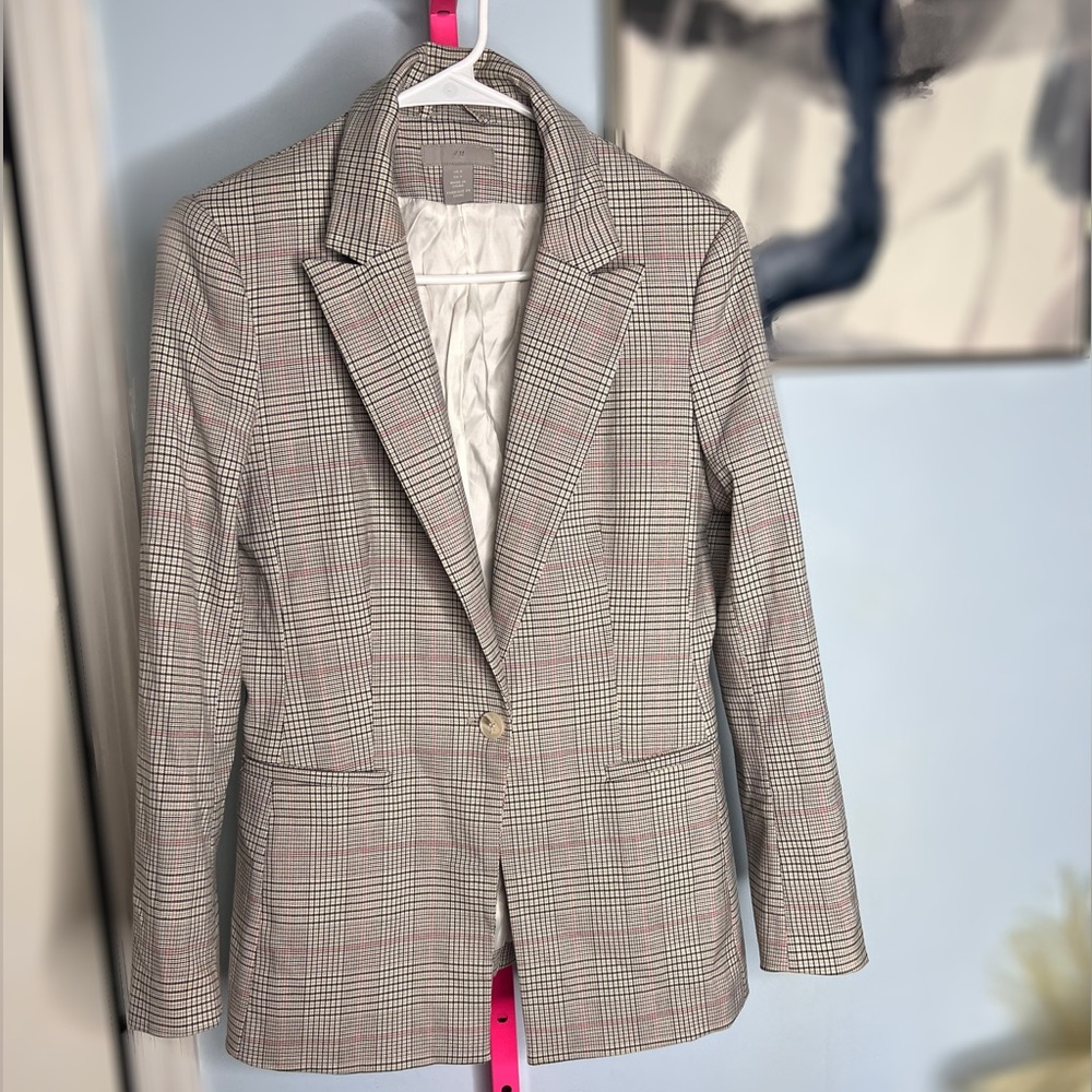 H&M Plaid Blazer - Gray and Pink